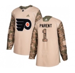 Youth Adidas Philadelphia Flyers #1 Bernie Parent Authentic Camo Veterans Day Practice NHL Jersey