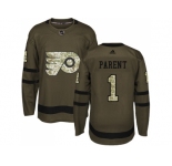 Youth Adidas Philadelphia Flyers #1 Bernie Parent Green Salute to Service Stitched NHL Jersey