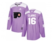 Youth Adidas Philadelphia Flyers #16 Bobby Clarke Purple Authentic Fights Cancer Stitched NHL Jersey