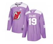 Men Adidas New Jersey Devils #19 Travis Zajac Purple Authentic Fights Cancer Stitched NHL Jersey