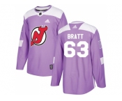 Men Adidas New Jersey Devils #63 Jesper Bratt Purple Authentic Fights Cancer Stitched NHL Jersey