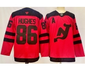 Men's New Jersey Devils #86 Jack Hughes Red 2024-25 With A Patch Stitched Hockey Jersey