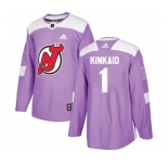 New Jersey Devils #1 Keith Kinkaid Authentic Purple Fights Cancer Practice Hockey Jersey