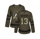 Women Adidas New Jersey Devils #13 Nico Hischier Green Salute to Service Stitched NHL Jersey