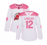Women New Jersey Devils #12 Ben Lovejoy Authentic White Pink Fashion Hockey Jersey