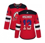 Women New Jersey Devils #13 Nico Hischier Authentic Red USA Flag Fashion Hockey Jersey