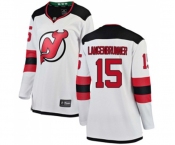 Women New Jersey Devils #15 Jamie Langenbrunner Fanatics Branded White Away Breakaway Hockey Jersey