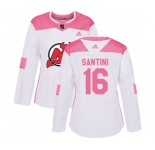 Women New Jersey Devils #16 Steve Santini Authentic White Pink Fashion Hockey Jersey