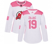 Women New Jersey Devils #19 Travis Zajac Authentic White Pink Fashion Hockey Jersey