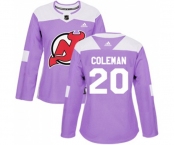 Women New Jersey Devils #20 Blake Coleman Authentic Purple Fights Cancer Practice Hockey Jersey