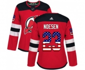 Women New Jersey Devils #23 Stefan Noesen Authentic Red USA Flag Fashion Hockey Jersey