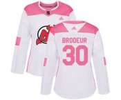 Women New Jersey Devils #30 Martin Brodeur Authentic White Pink Fashion Hockey Jersey