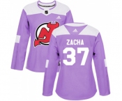 Women New Jersey Devils #37 Pavel Zacha Authentic Purple Fights Cancer Practice Hockey Jersey