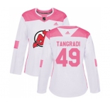 Women New Jersey Devils #49 Eric Tangradi Authentic White Pink Fashion Hockey Jersey