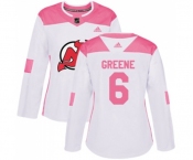 Women New Jersey Devils #6 Andy Greene Authentic White Pink Fashion Hockey Jersey