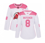 Women New Jersey Devils #8 Will Butcher Authentic White Pink Fashion Hockey Jersey