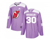 Youth Adidas New Jersey Devils #30 Martin Brodeur Purple Authentic Fights Cancer Stitched NHL Jersey