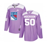 Adidas New York Rangers #50 Lias Andersson Authentic Purple Fights Cancer Practice NHL Jersey