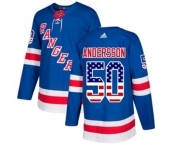 Adidas New York Rangers #50 Lias Andersson Authentic Royal Blue USA Flag Fashion NHL Jersey