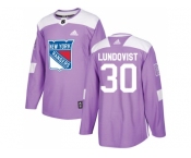 Men Adidas New York Rangers #30 Henrik Lundqvist Purple Authentic Fights Cancer Stitched NHL Jersey