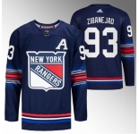 Men New York Rangers #93 Mika Zibanejad Navy Stitched Jersey