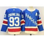 Men's New York Rangers #93 Mika Zibanejad Blue With A Patch Stitched Hockey Jersey