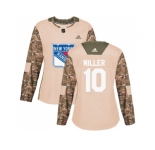 Women Adidas New York Rangers #10 J.T. Miller Camo Authentic 2017 Veterans Day Stitched NHL Jersey