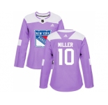 Women Adidas New York Rangers #10 J.T. Miller Purple Authentic Fights Cancer Stitched NHL Jersey