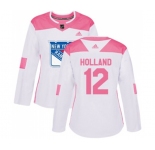 Women Adidas New York Rangers #12 Peter Holland Authentic White Pink Fashion NHL Jersey