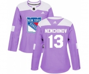 Women Adidas New York Rangers #13 Sergei Nemchinov Authentic Purple Fights Cancer Practice NHL Jersey