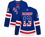 Women Adidas New York Rangers #13 Sergei Nemchinov Authentic Royal Blue USA Flag Fashion NHL Jersey