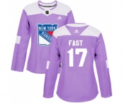 Women Adidas New York Rangers #17 Jesper Fast Authentic Purple Fights Cancer Practice NHL Jersey