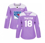 Women Adidas New York Rangers #18 Walt Tkaczuk Authentic Purple Fights Cancer Practice NHL Jersey