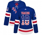 Women Adidas New York Rangers #18 Walt Tkaczuk Authentic Royal Blue USA Flag Fashion NHL Jersey