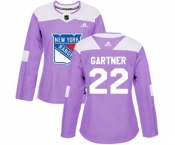 Women Adidas New York Rangers #22 Mike Gartner Authentic Purple Fights Cancer Practice NHL Jersey