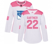Women Adidas New York Rangers #22 Mike Gartner Authentic White Pink Fashion NHL Jersey