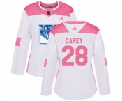 Women Adidas New York Rangers #28 Paul Carey Authentic White Pink Fashion NHL Jersey