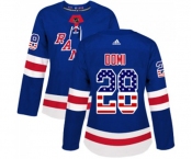Women Adidas New York Rangers #28 Tie Domi Authentic Royal Blue USA Flag Fashion NHL Jersey