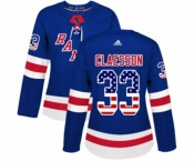 Women Adidas New York Rangers #33 Fredrik Claesson Authentic Royal Blue USA Flag Fashion NHL Jersey