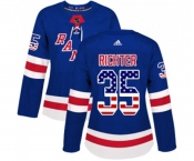 Women Adidas New York Rangers #35 Mike Richter Authentic Royal Blue USA Flag Fashion NHL Jersey