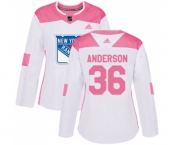 Women Adidas New York Rangers #36 Glenn Anderson Authentic White Pink Fashion NHL Jersey