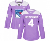 Women Adidas New York Rangers #4 Ron Greschner Authentic Purple Fights Cancer Practice NHL Jersey