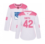 Women Adidas New York Rangers #42 Brendan Smith Authentic White Pink Fashion NHL Jersey