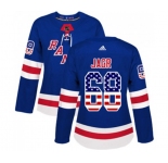 Women Adidas New York Rangers #68 Jaromir Jagr Authentic Royal Blue USA Flag Fashion NHL Jersey