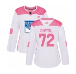 Women Adidas New York Rangers #72 Filip Chytil Authentic White Pink Fashion NHL Jersey