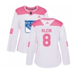 Women Adidas New York Rangers #8 Kevin Klein Authentic White Pink Fashion NHL Jersey