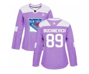 Women Adidas New York Rangers #89 Pavel Buchnevich Purple Authentic Fights Cancer Stitched NHL Jersey