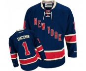 Women Reebok New York Rangers #1 Eddie Giacomin Authentic Navy Blue Third NHL Jersey
