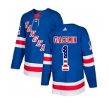 Youth Adidas New York Rangers #1 Eddie Giacomin Authentic Royal Blue USA Flag Fashion NHL Jersey