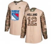 Youth Adidas New York Rangers #12 Peter Holland Authentic Camo Veterans Day Practice NHL Jersey